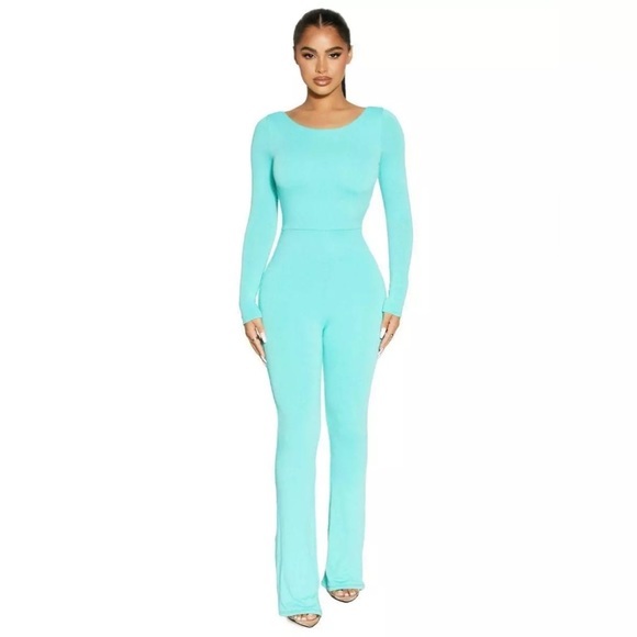 naked wardrobe Pants - Naked Wardrobe I Play Flare Jumpsuit in Mint